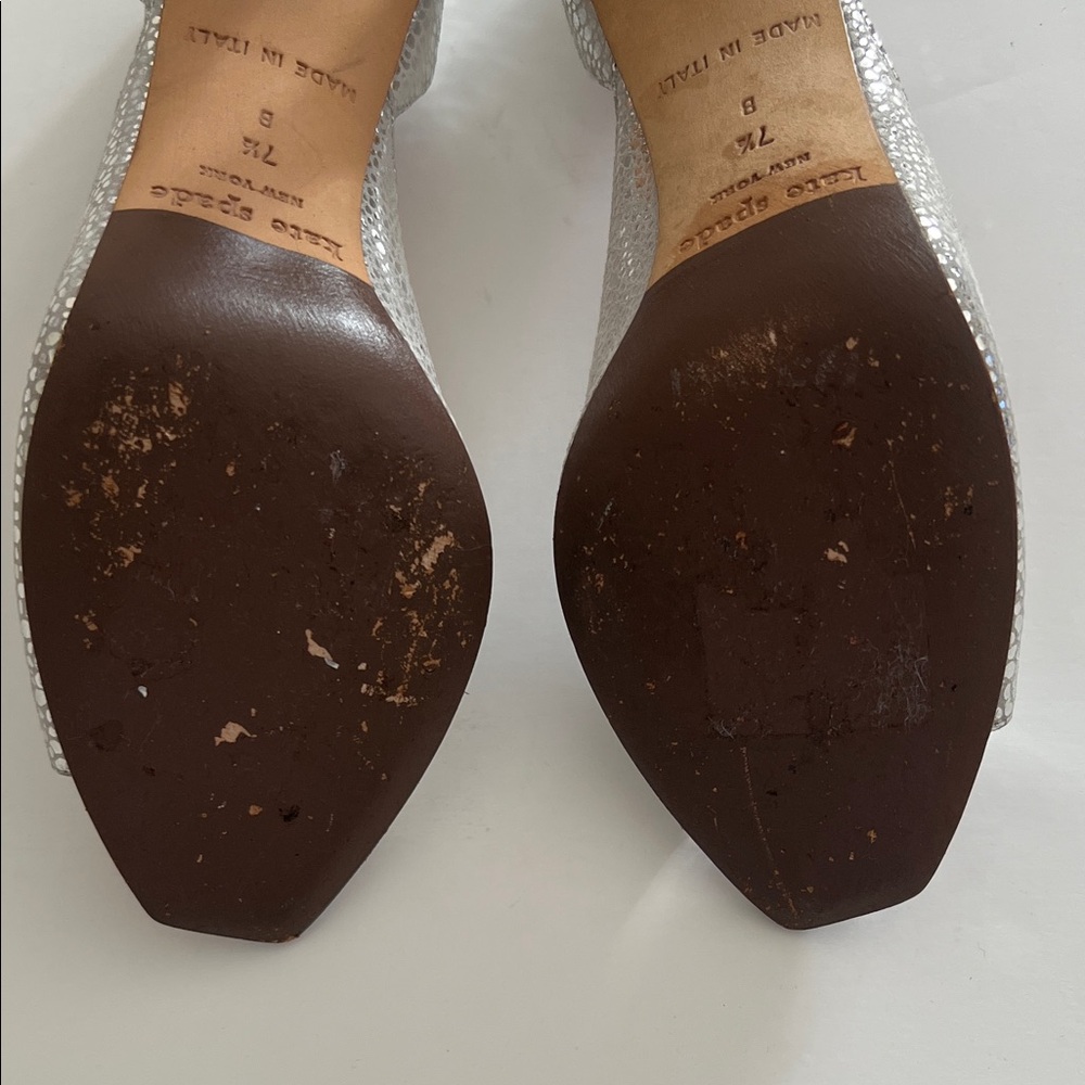 Kate Spade Lara  Cracked Silver Peep-Toe‎ High Heels Size 7.5 B 
Made in Italy - Picture 9 of 12